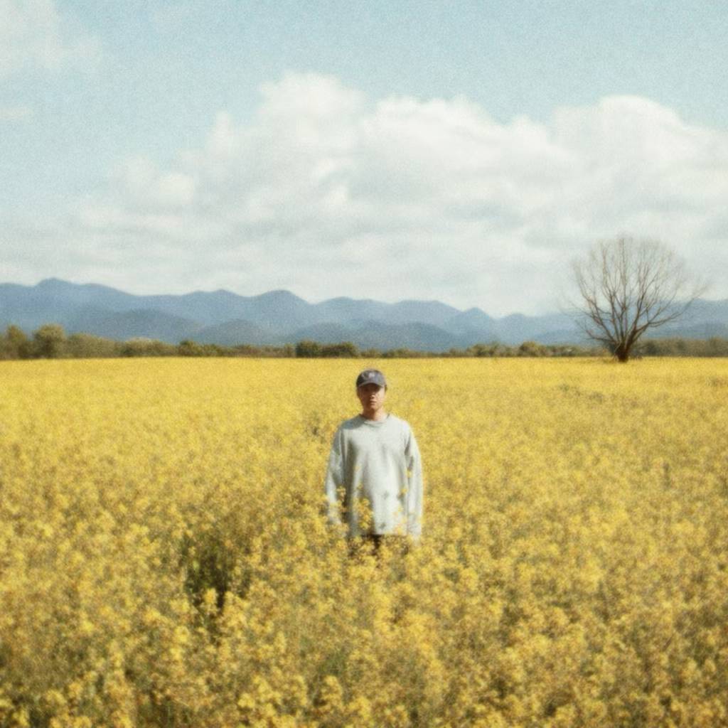 Chris Lee standing in a field of yellow flowers